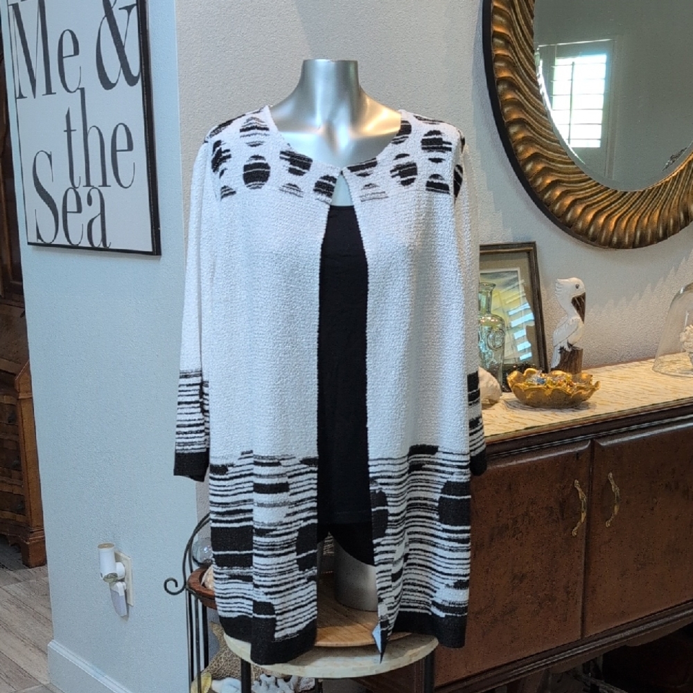 Chico's Black and White Cardigan Sweater